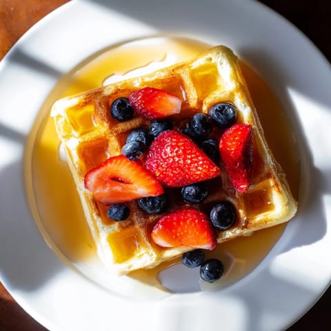 Crispy edges and a tender center: Delicious homemade waffles, perfect for a weekend breakfast feast.