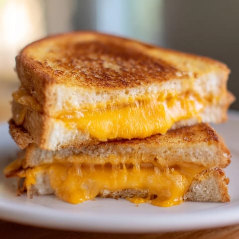 Buttery, toasted bread embraces the gooey cheese of this perfectly grilled cheese sandwich, ready to enjoy.