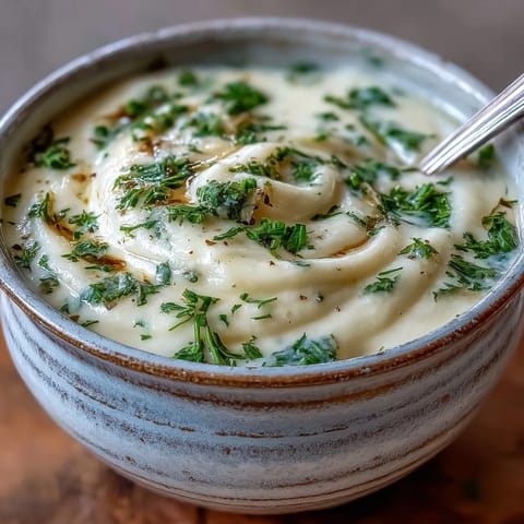 A warm bowl of creamy Parsnip and Herb Soup garnished with fresh chives and dill, paired with a slice of crusty bread on the side. 