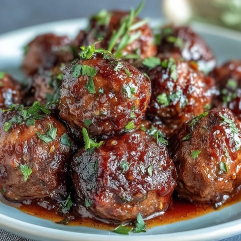 Juicy Slow Cooker Peach Glazed Meatballs simmering in a sweet and tangy sauce, perfect for game day appetizers.  