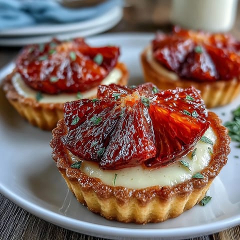 Freshly baked Blood Orange Tarts with crisp, golden shells are filled with smooth vanilla custard and topped with bright citrus slices.