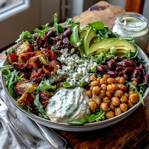This nourishing Vegan Mediterranean Buddha Bowl features colorful roasted veggies, fresh greens, and tangy olives on a bed of fluffy quinoa.  
