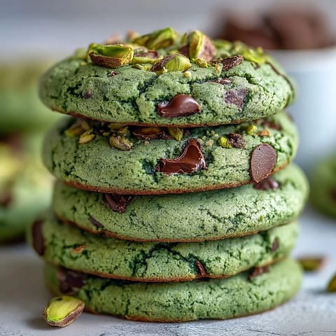 Soft pistachio pudding cookies with a natural green hue, studded with chopped nuts and perfect for a holiday treat.