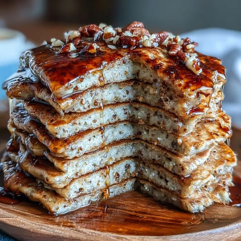Golden brown high fiber protein pancakes with flaxseed, fluffy and ready for toppings.