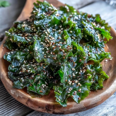 Crispy seaweed snack chips dusted with sesame seeds and sea salt.