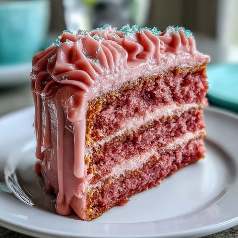 Beautiful Bridal Shower Rosé Velvet Cake with exquisite gold drip.