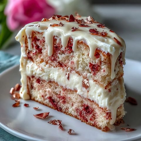 Elegant pink Bridal Shower Rosé Velvet Cake cascades with shimmering gold.
