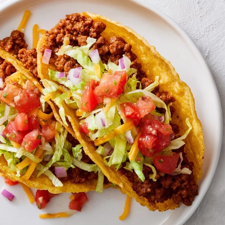 Prepared American-style tacos, a hearty meal of seasoned beef, cheese, and vegetables perfect for sharing.