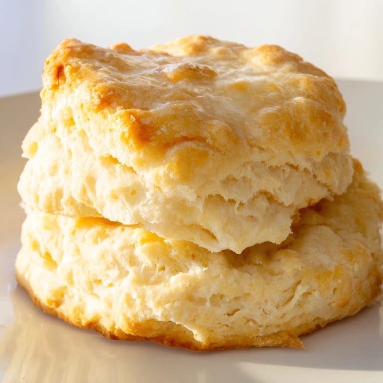 Flaky, tender buttermilk biscuit stacked, inviting you to enjoy with butter and honey.