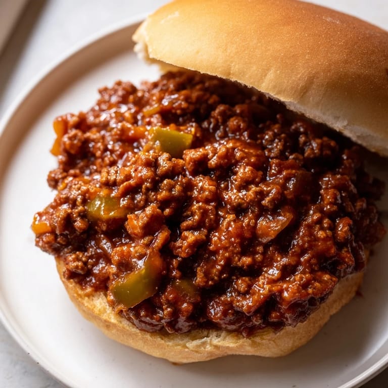 This delicious close-up shows steaming Sloppy Joes, a classic family favorite, piled between soft buns.