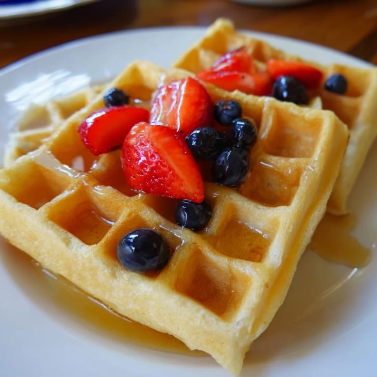 Warm, buttery waffles, freshly made and waiting to be topped with your favorite breakfast treats.