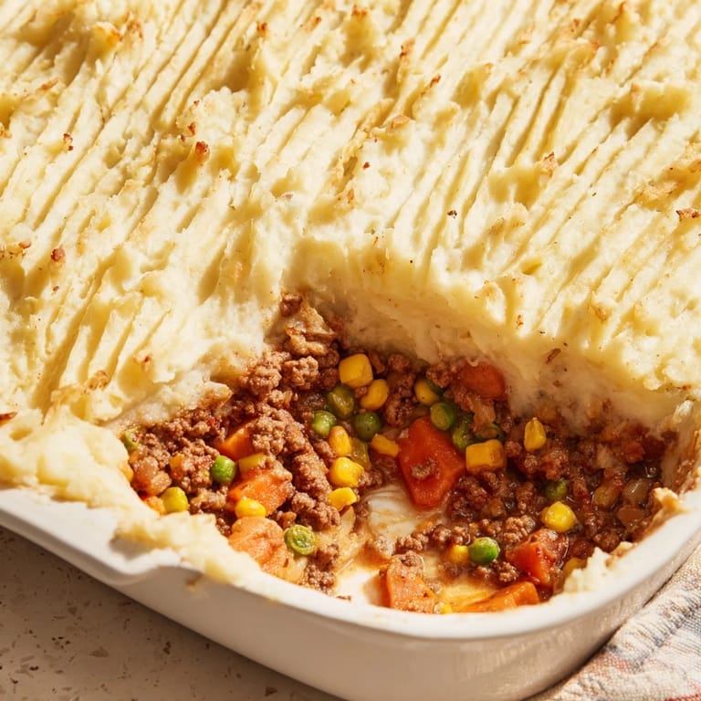 Hearty Shepherds Pie with a golden potato crust, perfect for a cozy weeknight dinner in the U.S.
