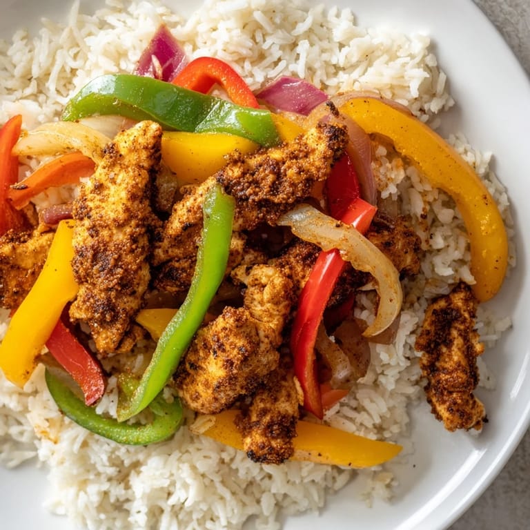 Imagine a flavorful Chicken Fajita Bowl featuring tender chicken with bell peppers and fresh, zesty toppings.