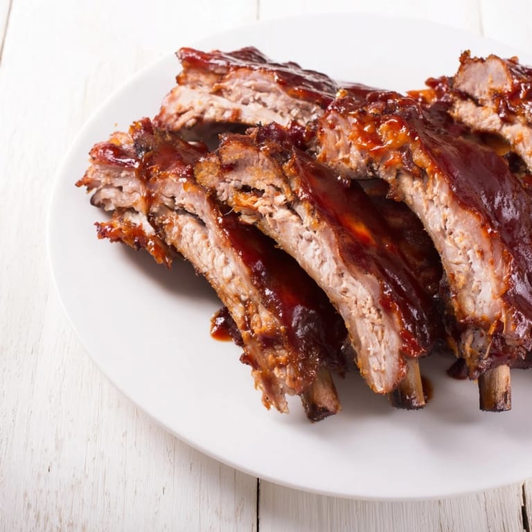 A photo showcasing succulent BBQ ribs, perfectly slow-cooked and coated in delicious barbecue sauce.
