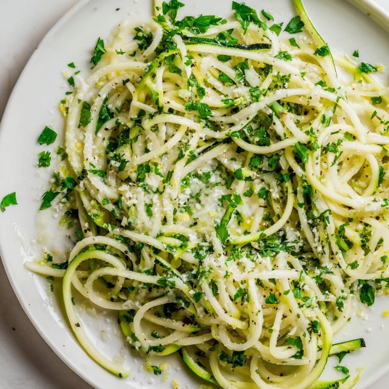Freshly grated Parmesan and lemon zest garnish this easy, light Lemon Zucchini Pasta, perfect for a quick summer dinner.