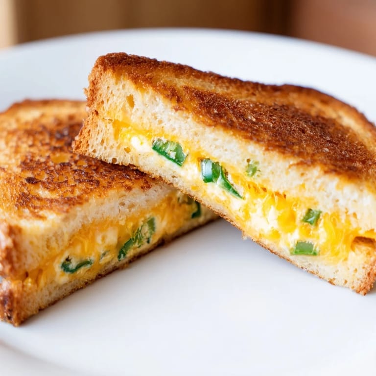 A vegetarian-friendly jalapeño popper grilled cheese with a crispy crust and a vibrant, melted cheese interior.