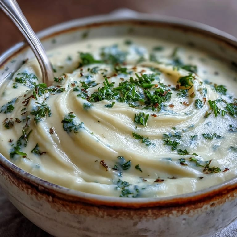Velvety smooth Parsnip and Herb Soup steaming in a rustic ceramic bowl, topped with a drizzle of olive oil and cracked black pepper. 