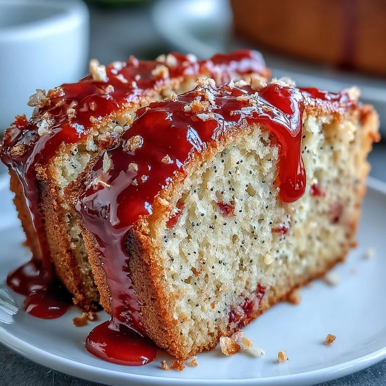 Freshly baked Blood Orange Loaf Cake with Poppy Seeds and Marzipan, radiating warm citrus aromas.