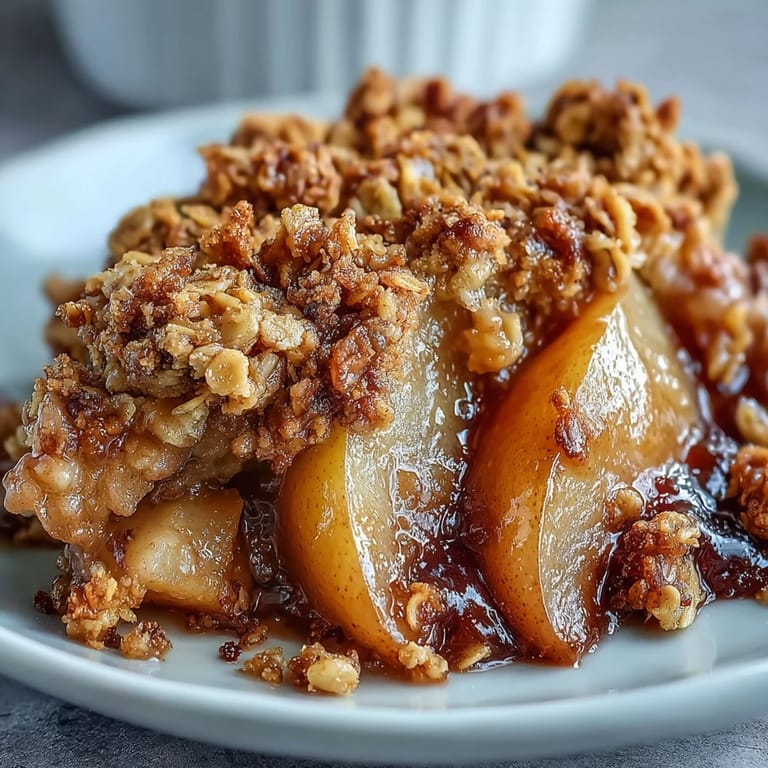 A scoop of vanilla ice cream slowly melts over tender baked pears in this classic dessert.