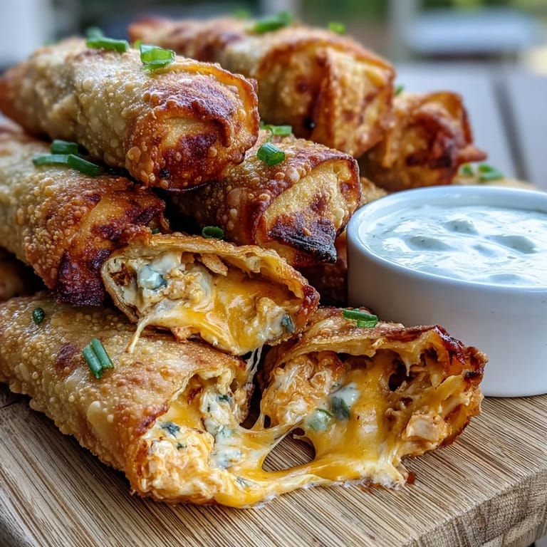 Freshly baked Buffalo Chicken Dip Egg Rolls are arranged on a platter with crisp celery sticks, perfect for an appetizer spread.