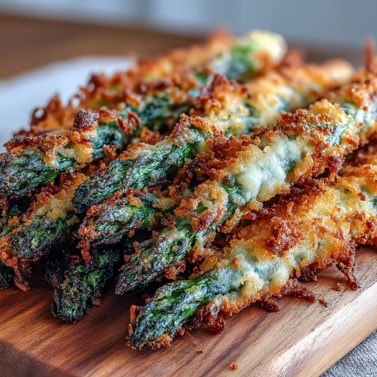Sizzling Crispy Asparagus Asiago Spears served hot with a side of creamy aioli dipping sauce.