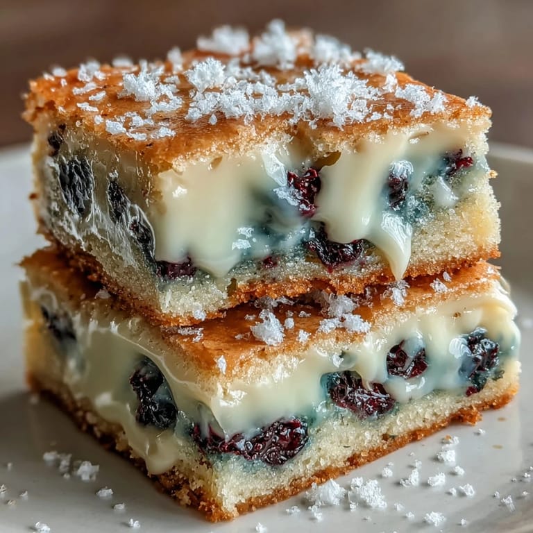 Golden White Chocolate Lemon Blueberry Blondies, freshly baked with sweet citrus zest.