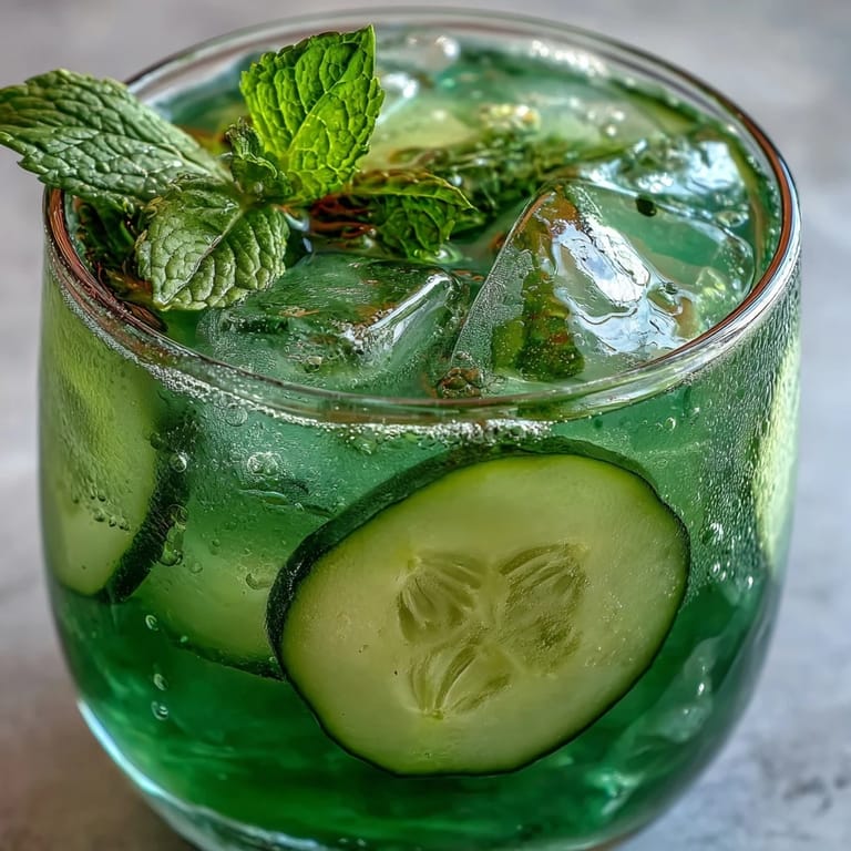 Refreshing Sparkling Cucumber Mint Lemonade Mocktail garnished with bright lemon and cucumber.