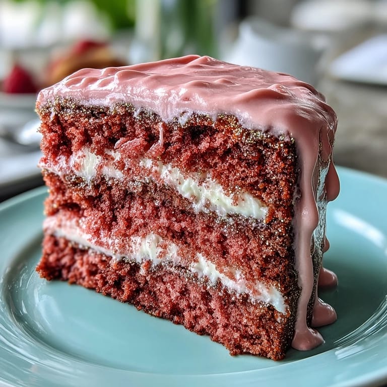 Decadent Rosé Velvet Cake, adorned with shimmering gold for celebrations.