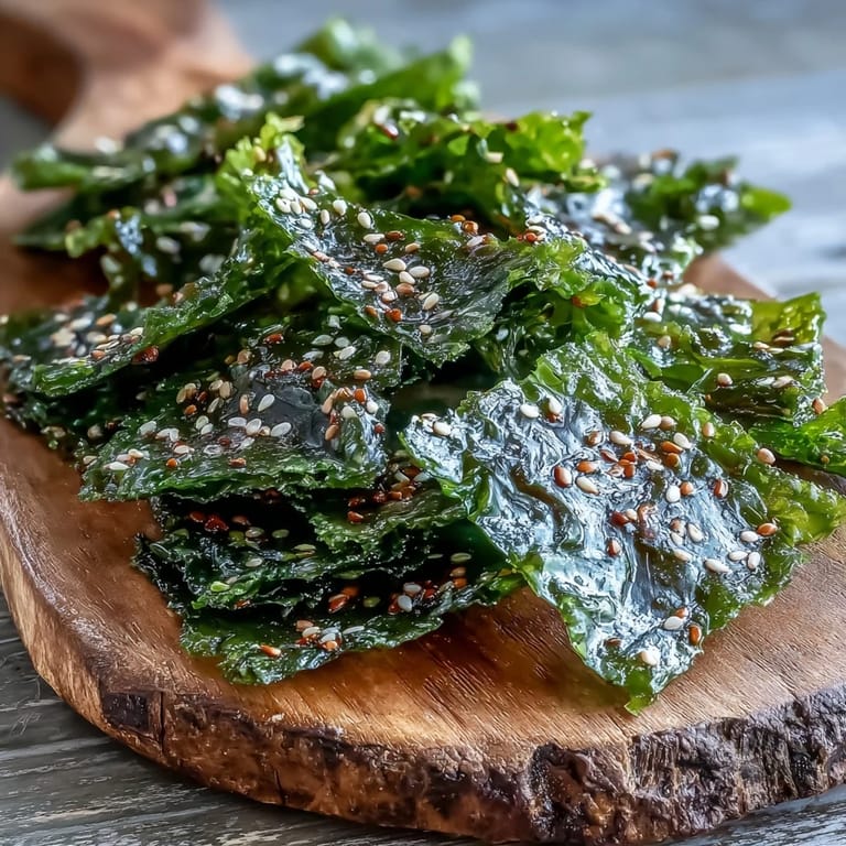 Savory seaweed snack chips, baked with sesame, perfect served with sushi.