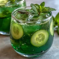 Sparkling Cucumber Mint Lemonade Mocktail with fresh lemon, ice, and mint garnish.