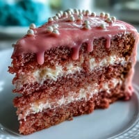 Elegant rosé velvet cake adorned with glistening gold drip for celebrations.